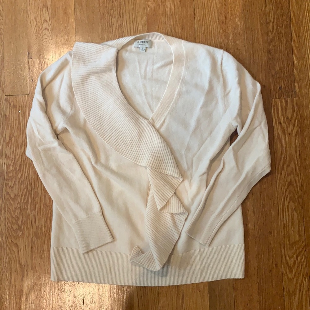 J crew cashmere ruffle front sweater size small